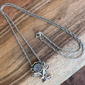 Sterling Silver Harley-Davidson RARE Bar & Shield Eagle necklace 20” chain